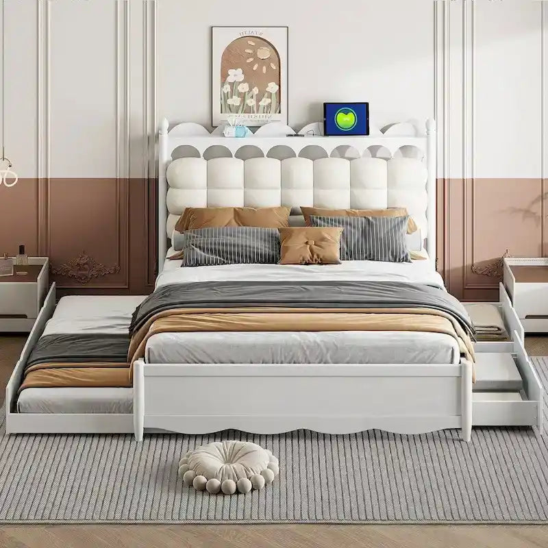 Wooden Storage Platform Bed with 2 Big Drawers