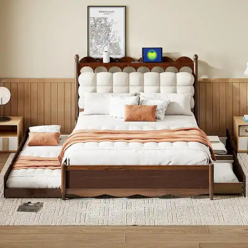 Wooden Storage Platform Bed with 2 Big Drawers