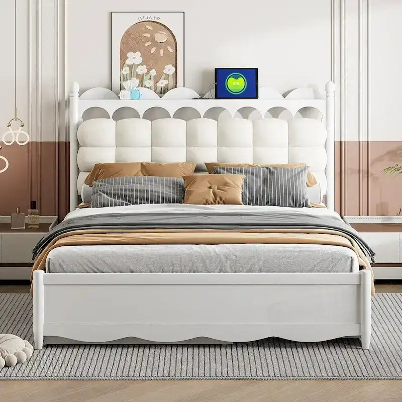Wooden Storage Platform Bed with 2 Big Drawers