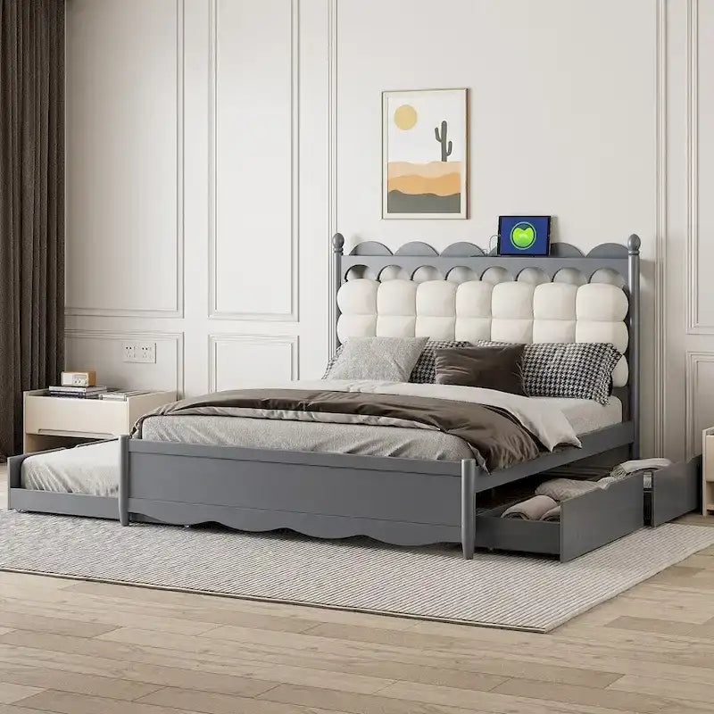 Wooden Storage Platform Bed with 2 Big Drawers