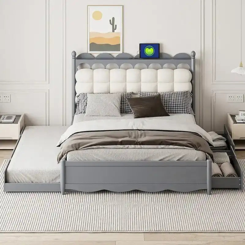 Wooden Storage Platform Bed with 2 Big Drawers