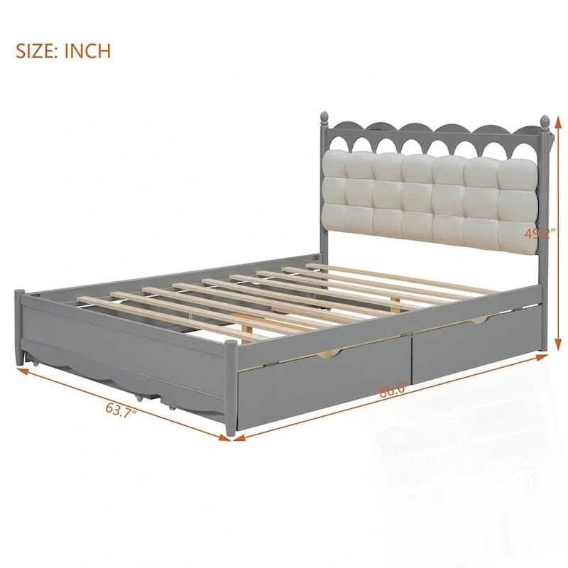 Letto contenitore in legno con 2 cassetti capienti