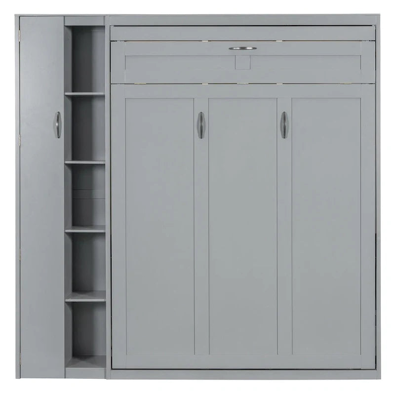 Murphy Bed Wall Bed with Small Wardrobe and LED Lights, Foldable Murphy Cabinet Bed with Storage Shelves
