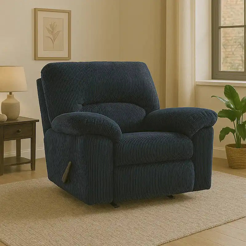 Simy Rocker Recliner Chair, Pillow Top Arms, Dark Navy Blue Corduroy