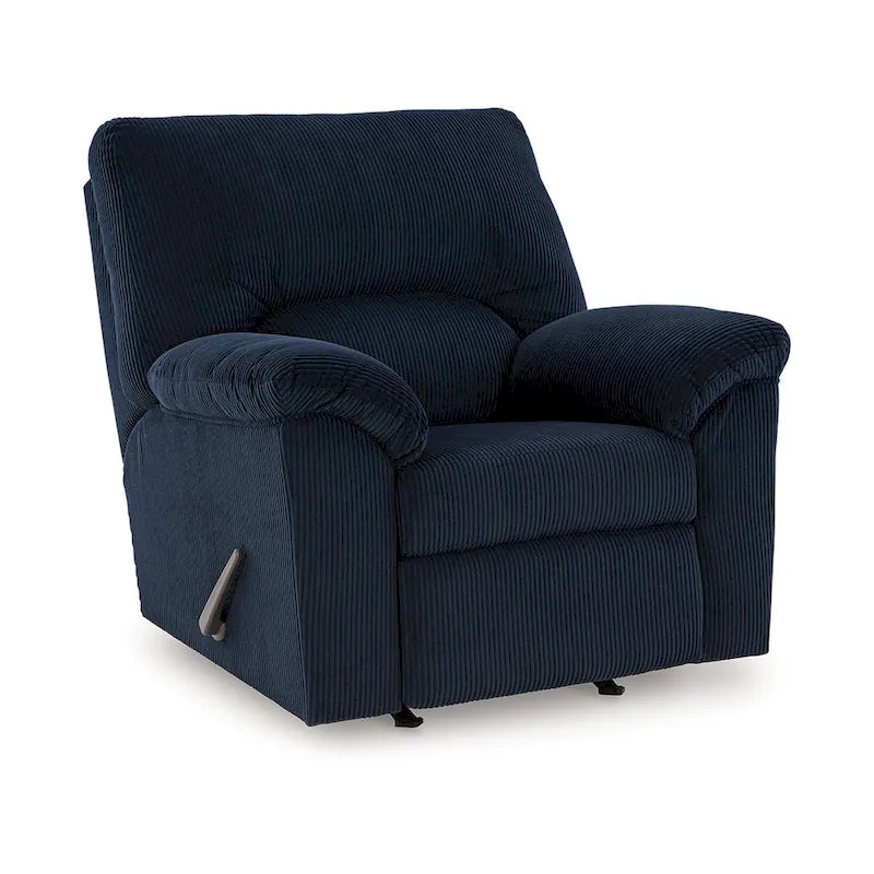 Rocker Recliner Chair, Pillow Top Arms, Dark Navy Blue Corduroy