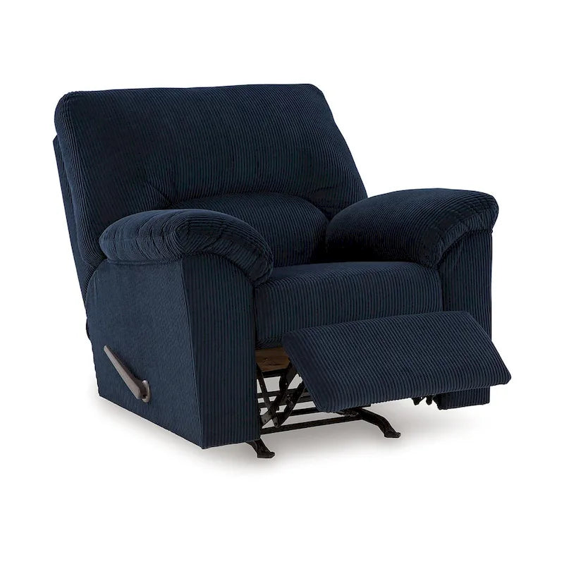 Rocker Recliner Chair, Pillow Top Arms, Dark Navy Blue Corduroy