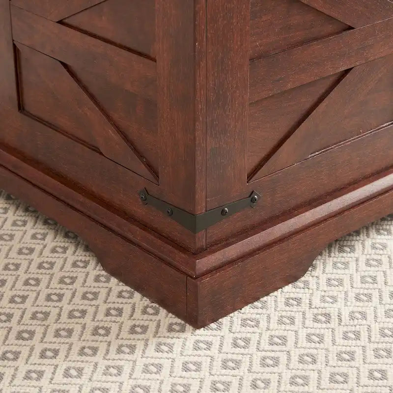 Tavolino da caffè quadrato in legno stile rustico, con ampio vano contenitore nascosto e piano incernierato sollevabile, per soggiorno
