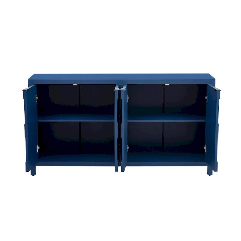 4-Door Sideboard with Honeycomb Patterned Doors, Painted Finish Storage Cabinet with Vintage Metal Handles for Study