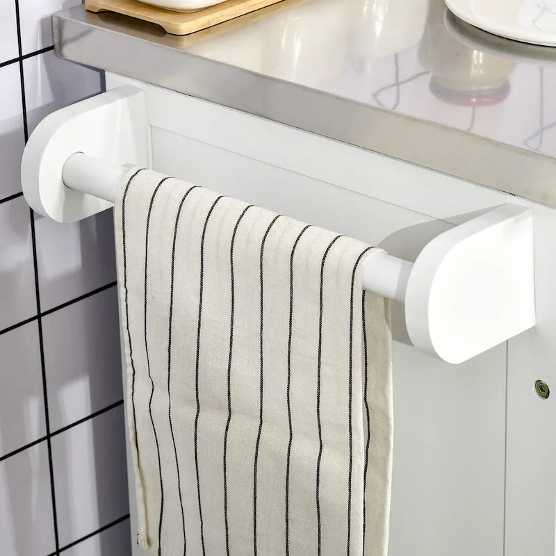 Isola da cucina con ruote, carrello da cucina mobile con piano in acciaio inox, cassetto, portasciugamani e portaspezie
