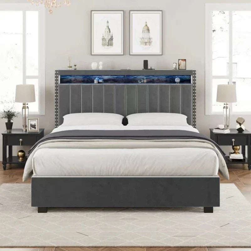 Luxury Gas Lift Storage Bed with LED Lights