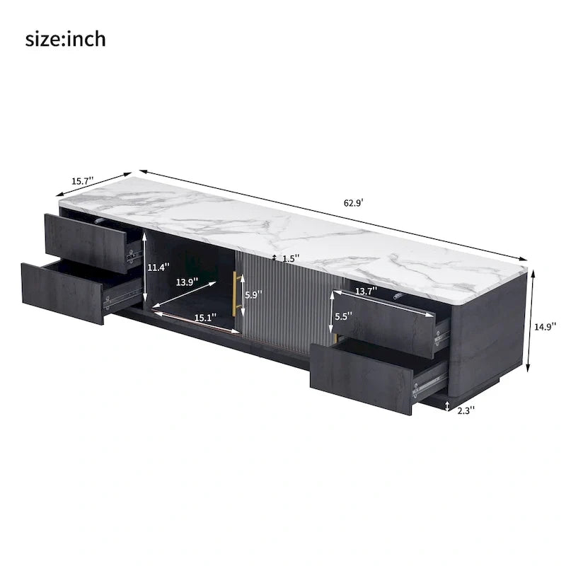 62.9 TV Stand with 4 Drawers and Large Storage Cabinet for TVs Up to 70