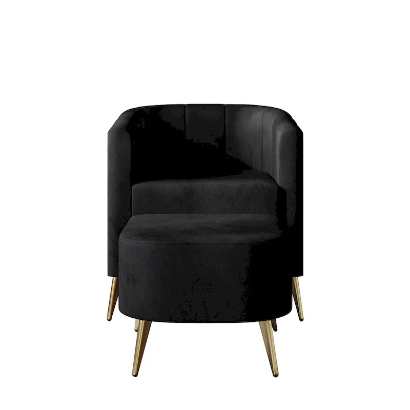 Modern Soft Velvet Upholstered Accent Chair with Ottoman