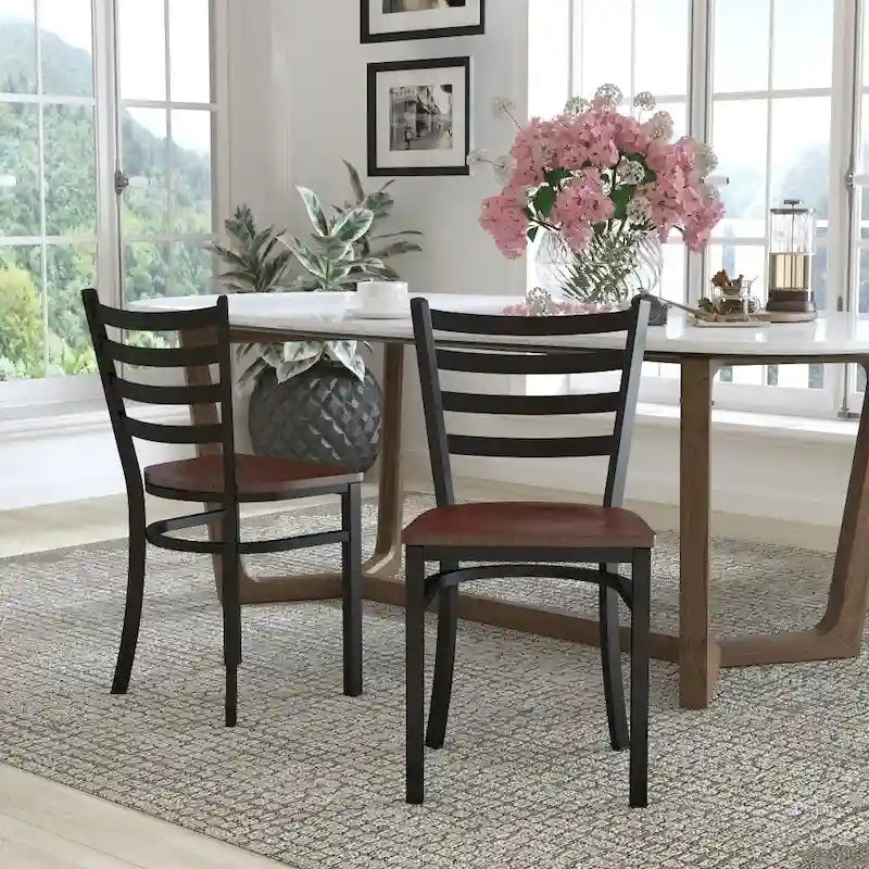Set di 2 sedie da ristorante in metallo con schienale a scala - 16.5W x 17D x 32.25H - 16.5W x 17D x 32.25H