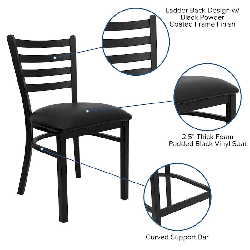 Set di 2 sedie da ristorante in metallo con schienale a scala - 16.5W x 17D x 32.25H - 16.5W x 17D x 32.25H