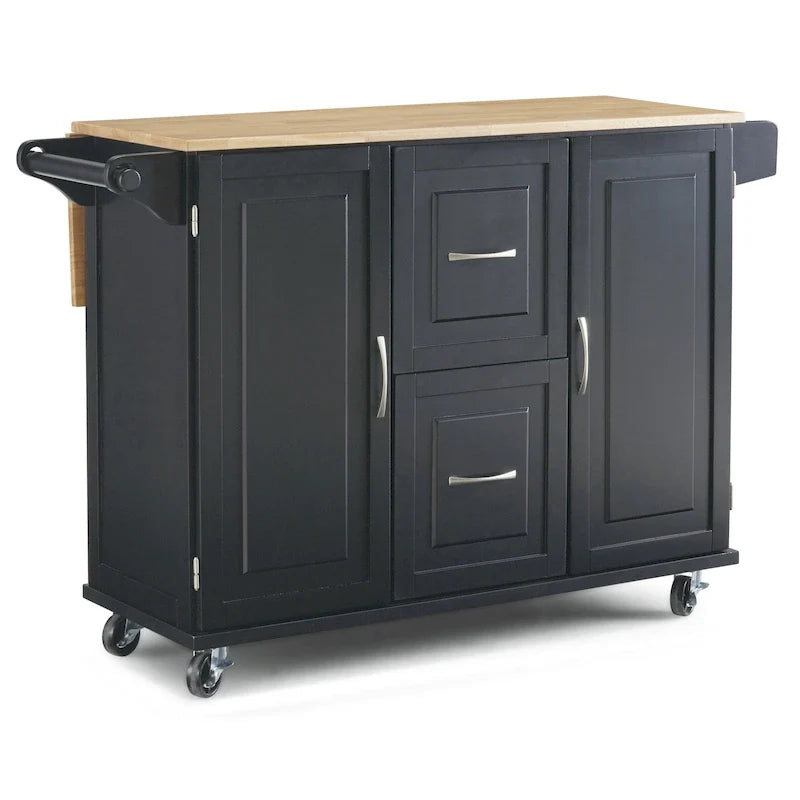 Black Wood Kitchen Cart Modern Style
