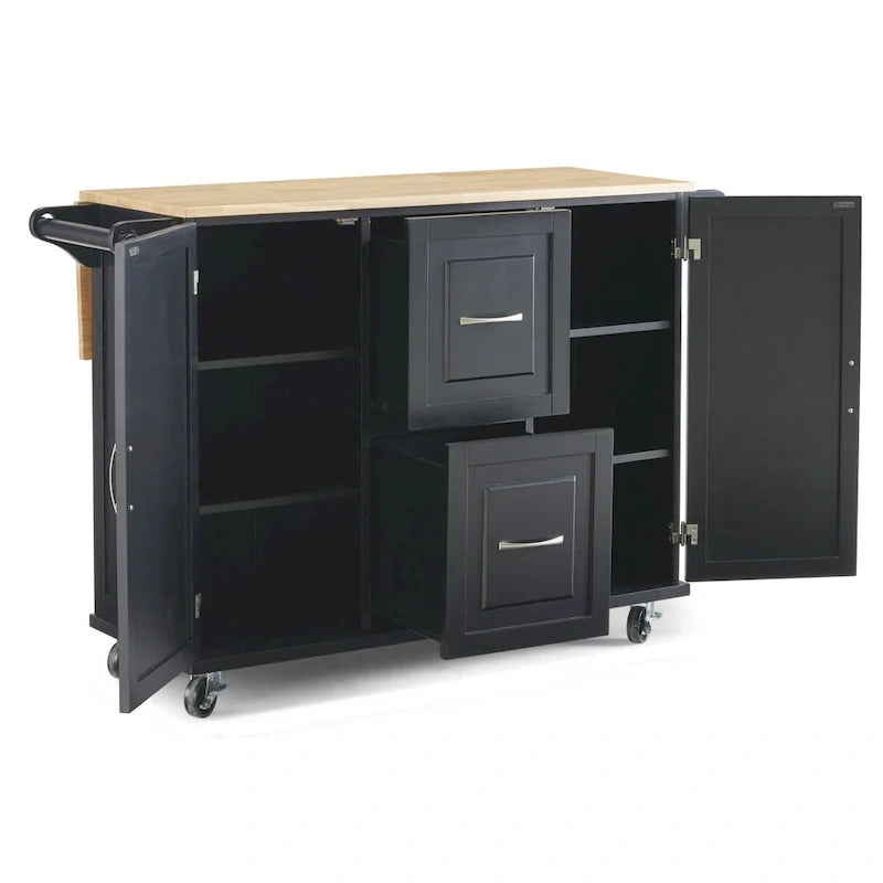 Black Wood Kitchen Cart Modern Style