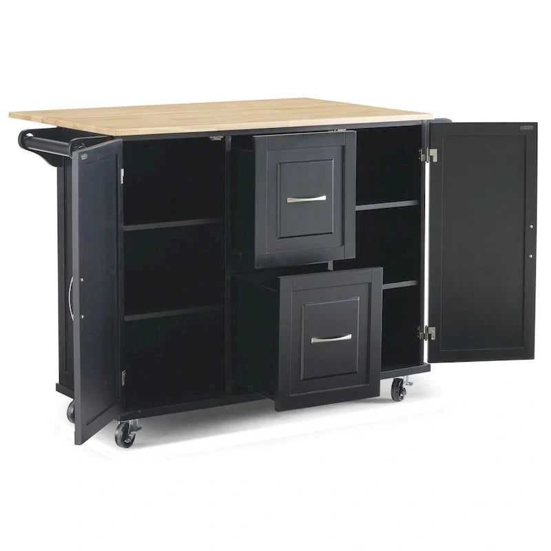 Black Wood Kitchen Cart Modern Style