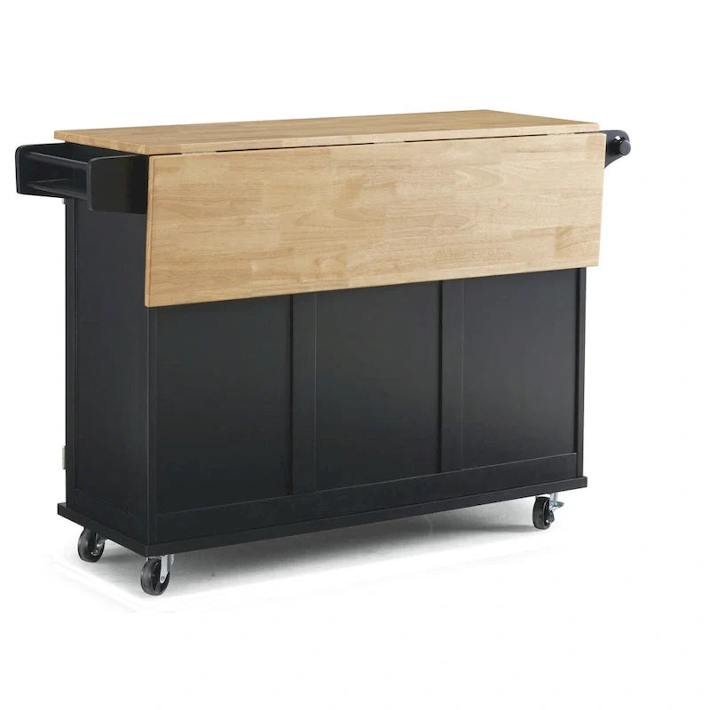 Black Wood Kitchen Cart Modern Style