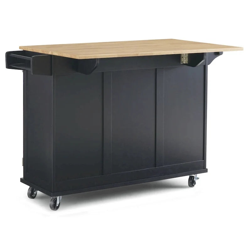 Black Wood Kitchen Cart Modern Style