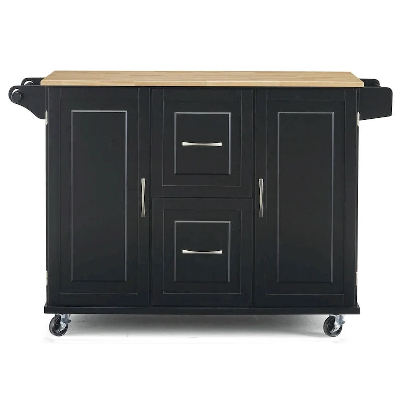 Black Wood Kitchen Cart Modern Style
