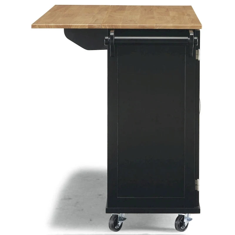 Black Wood Kitchen Cart Modern Style