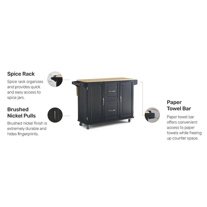 Black Wood Kitchen Cart Modern Style
