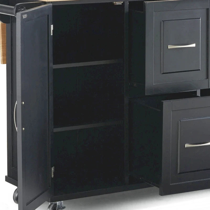 Black Wood Kitchen Cart Modern Style