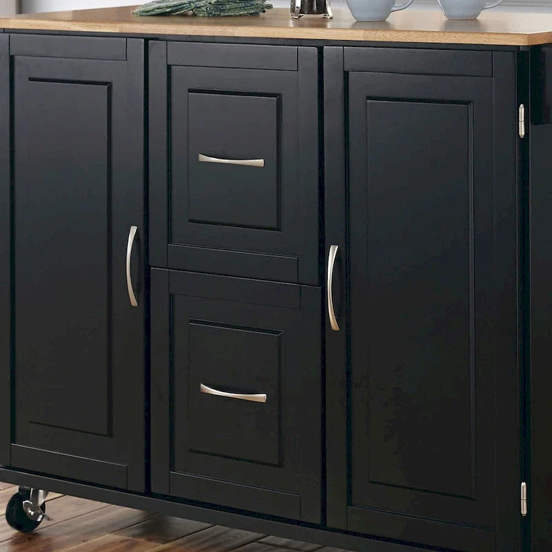 Black Wood Kitchen Cart Modern Style