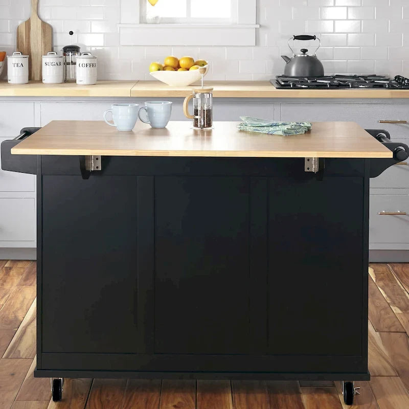 Black Wood Kitchen Cart Modern Style