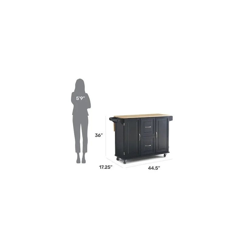 Black Wood Kitchen Cart Modern Style