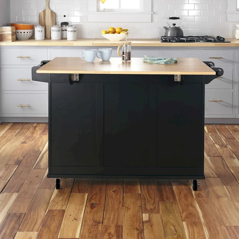 Black Wood Kitchen Cart Modern Style