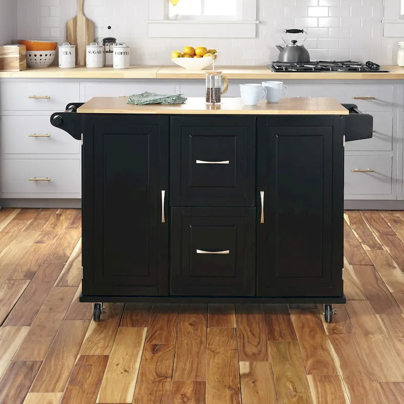 Black Wood Kitchen Cart Modern Style