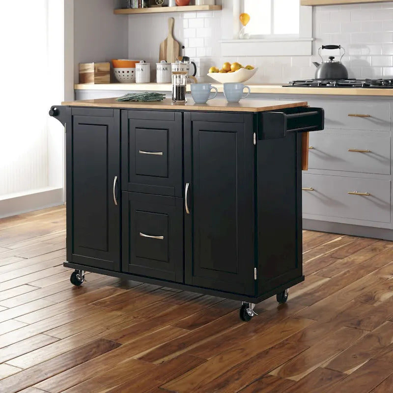 Black Wood Kitchen Cart Modern Style