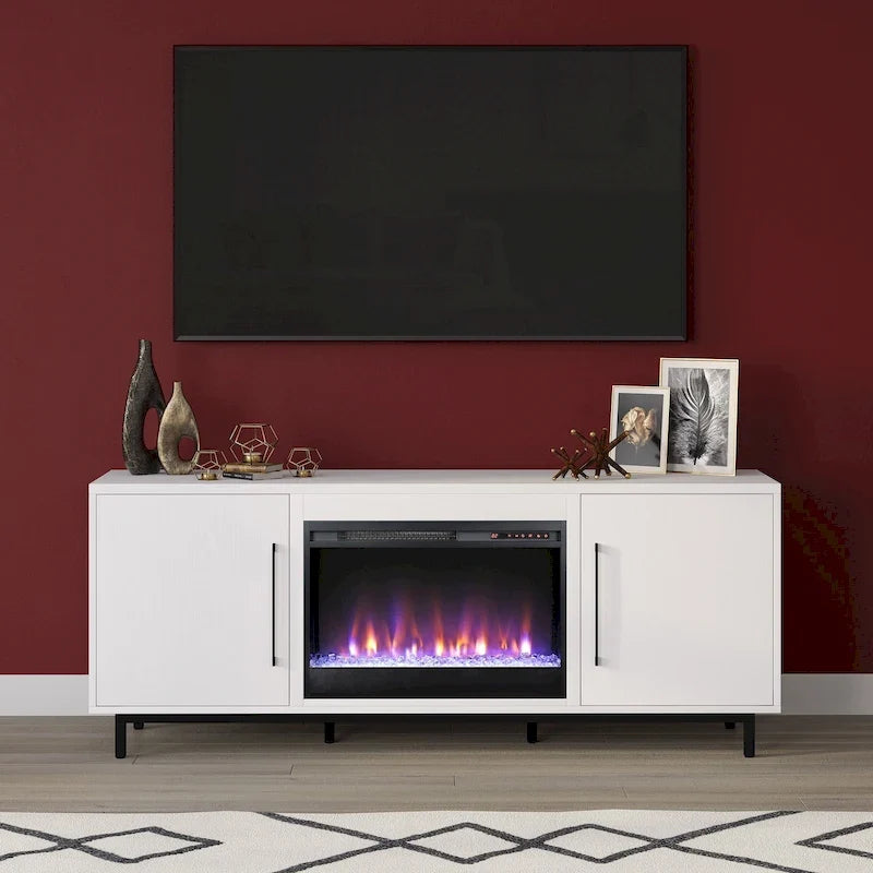 Rectangular TV Stand with Crystal Fireplace for TV's up to 75