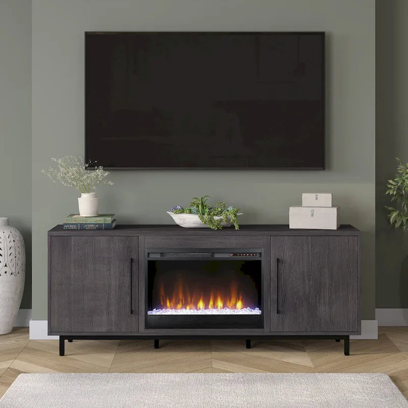 Rectangular TV Stand with Crystal Fireplace for TV's up to 75