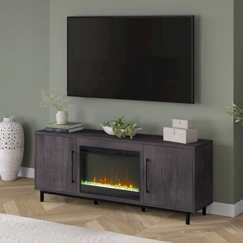 Rectangular TV Stand with Crystal Fireplace for TV's up to 75