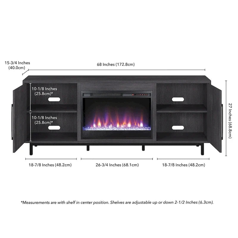 Rectangular TV Stand with Crystal Fireplace for TV's up to 75