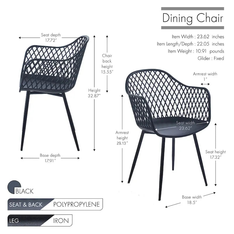 Sedie da pranzo in plastica rigida con gambe in ferro (set di 2)