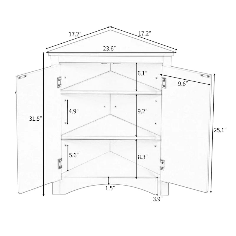 17.2 in. W x 17.2 in. D Triangle Bathroom Storage Cabinet with Adjustable Shelves
