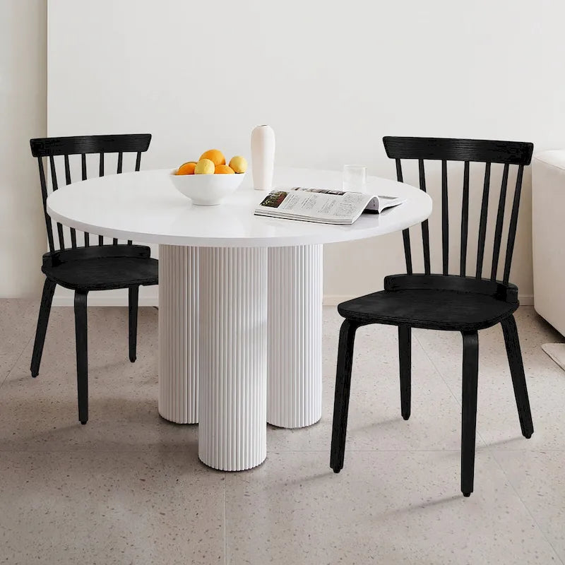 Sedie da pranzo Windsor in stile rustico con schienale a fusi e gambe in legno curvato, nere - 33.5H x 17.72W x 19.7D