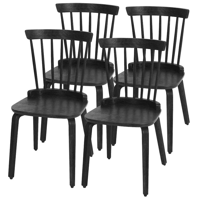 Sedie da pranzo Windsor in stile rustico con schienale a fusi e gambe in legno curvato, nere - 33.5H x 17.72W x 19.7D