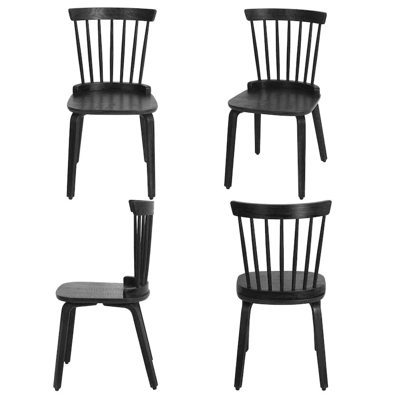 Sedie da pranzo Windsor in stile rustico con schienale a fusi e gambe in legno curvato, nere - 33.5H x 17.72W x 19.7D