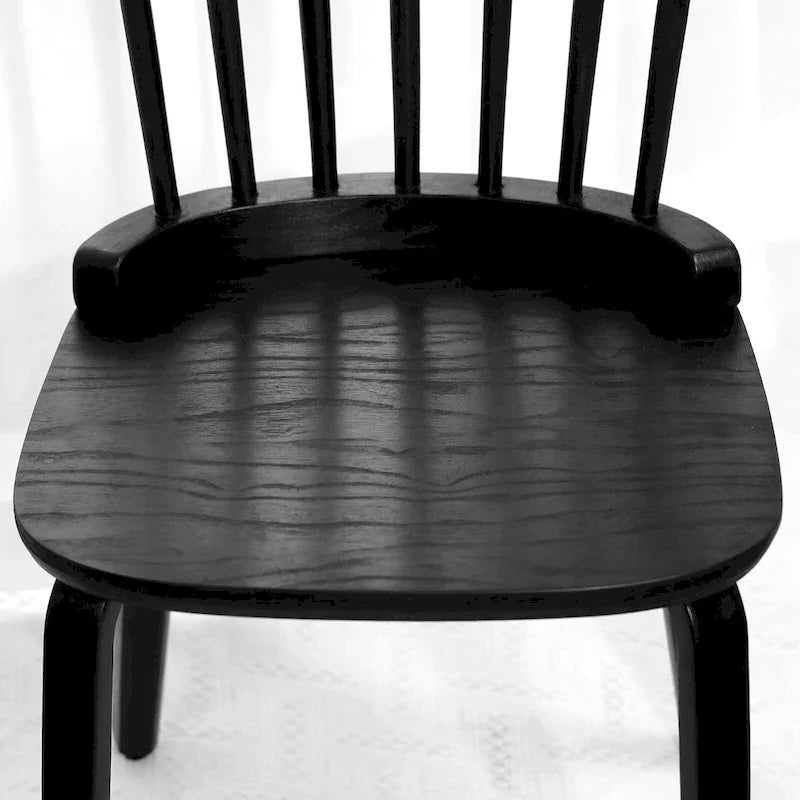 Sedie da pranzo Windsor in stile rustico con schienale a fusi e gambe in legno curvato, nere - 33.5H x 17.72W x 19.7D