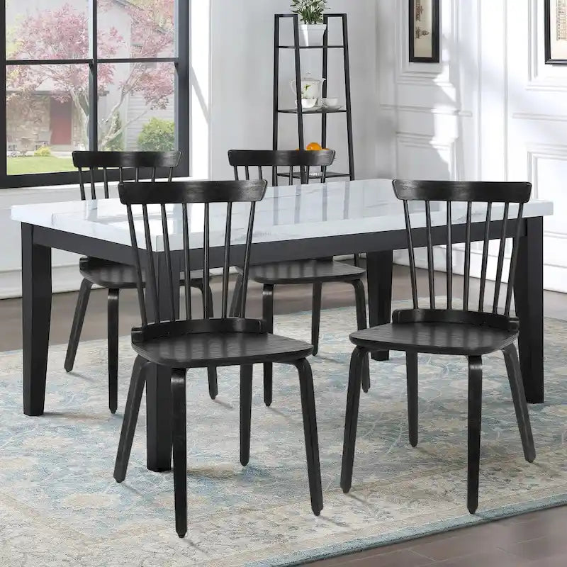 Sedie da pranzo Windsor in stile rustico con schienale a fusi e gambe in legno curvato, nere - 33.5H x 17.72W x 19.7D