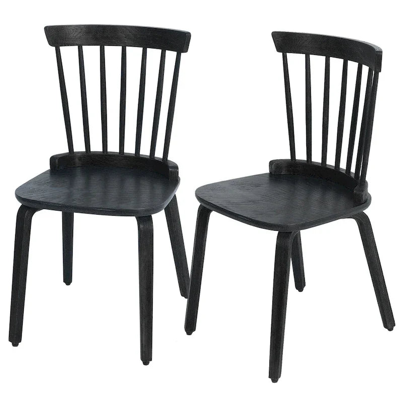 Sedie da pranzo Windsor in stile rustico con schienale a fusi e gambe in legno curvato, nere - 33.5H x 17.72W x 19.7D