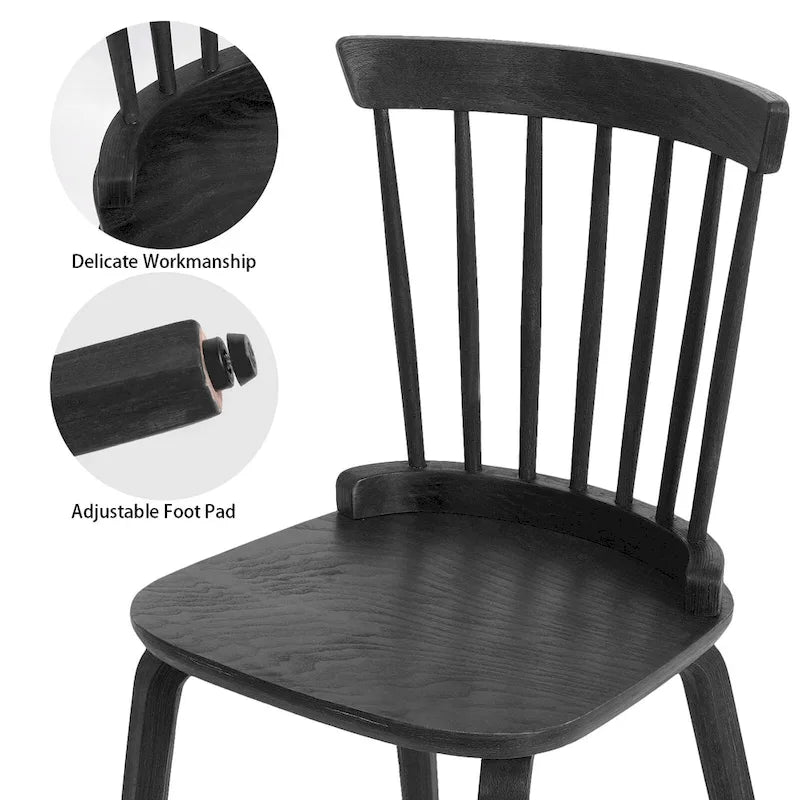 Sedie da pranzo Windsor in stile rustico con schienale a fusi e gambe in legno curvato, nere - 33.5H x 17.72W x 19.7D
