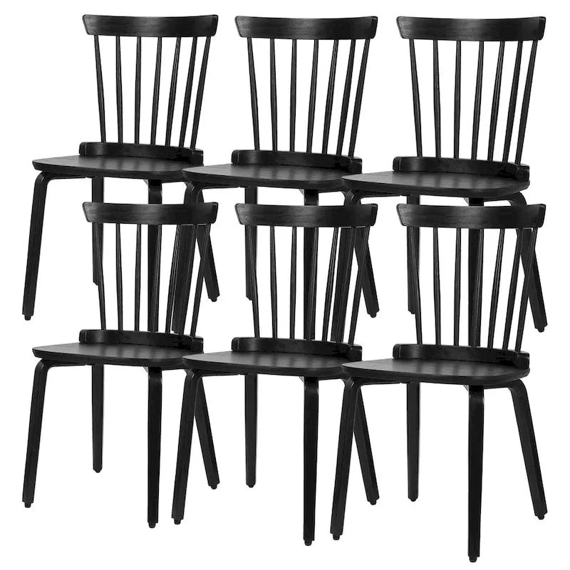 Sedie da pranzo Windsor in stile rustico con schienale a fusi e gambe in legno curvato, nere - 33.5H x 17.72W x 19.7D