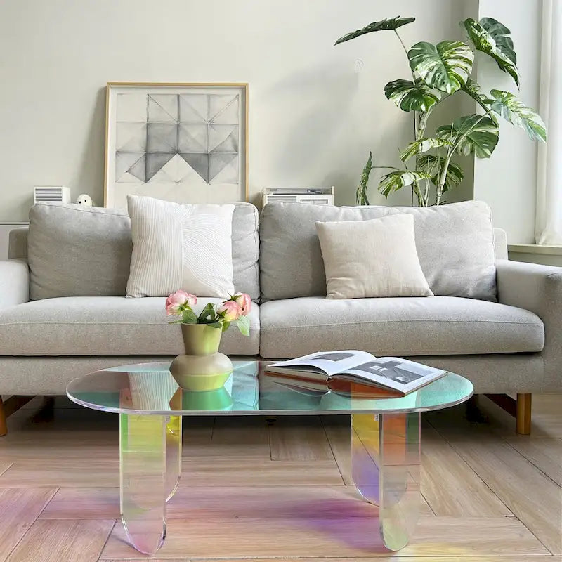 Colorful Coffee Table Iridescent Glass End Table Side Table - 38x20x15