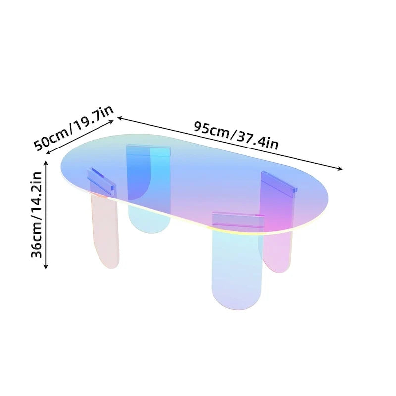 Colorful Coffee Table Iridescent Glass End Table Side Table - 38x20x15