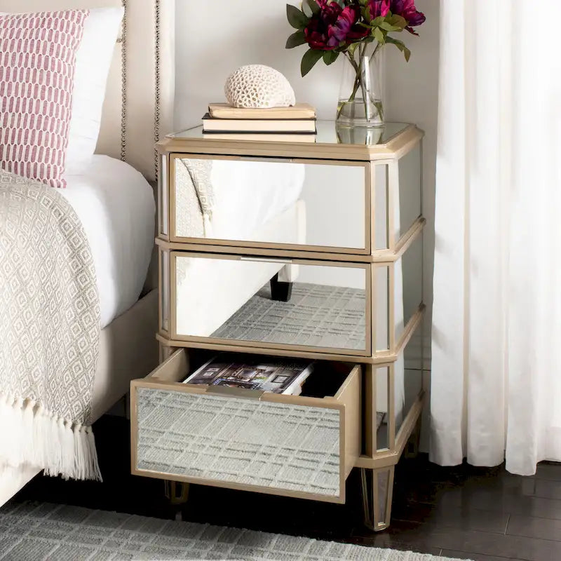 3-Drawer Mirrored Nightstand